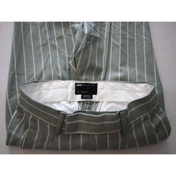 ASOS DESIGN Boy's Sz 26x25 Sage Prep Green Pin Stripe Tapered Smart Dress Pants - Picture 3 of 13